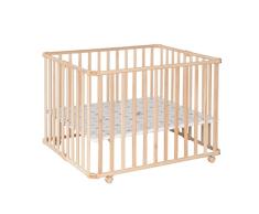 Geuther - Laufgitter Ameli, TÜV geprüft, faltbar, höhenverstellbarer Laufstall, Teppichrollen, gepolsterter Boden, 106,5 x 90 cm, natur, Sterne
