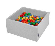 KiddyMoon Bällebad 90X40cm/200 Bälle ∅ 7Cm Bällepool Mit Bunten Bällen Für Babys Kinder Quadrat, Hellgrau:Gelb/Grün/Rot/Orange