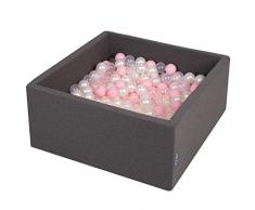 KiddyMoon Bällebad 90X40cm/200 Bälle ∅ 7Cm Bällepool Mit Bunten Bällen Für Babys Kinder Quadrat, Dunkelgrau:Rosa/Perle/Transparent