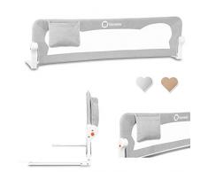 Lionelo Eva Rausfallschutz Bett Rausfallschutz Kinderbett Bettgitter Bettschutzgitter luftiges Netz zusammenklappbar um 180 Grad einfache Montage 150 cm lang (Grau Melange mit Tasche)