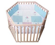 roba Laufgitter Cosiplay, Laufstall 6-eckig, sicheres Spielgitter inkl. Schutzeinlage Vintage Bear & Brems-Rollen, Baby Krabbelgitter, Massiv-Holz (Bio Buche) natur