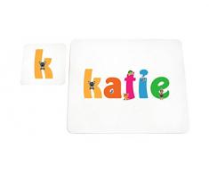 Feel Good Art Hochglanz Tisch-Sets und Untersetzer für Babys und Kleinkinder niedliche Illustrationen und Girl s personalisiert mit Name (lhv-katie)