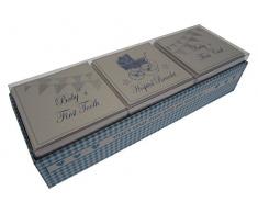 White Cotton Cards Baby s First Curl/Armband/Zahn-in Andenken Box Set (blauer Kinderwagen und Wimpelkette)