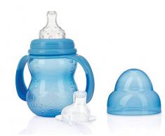 Nuby ID1107BLUE Nûby - Trinklerntasse mit 2 Aufsätzen - Non Drip Sauger und No-spill Trinktülle - 240 ml - 0M+, Blau