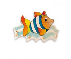 Dida - Wandgarderobe Für Kinder Aus Holz, Dekoriert Mit Einem Fisch Für Das Kinderschlafzimmer