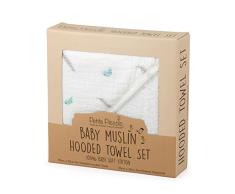 Petite Piccolo 8004FE Baby Muslin Hooded Handtuch Set, Feathers, weiß