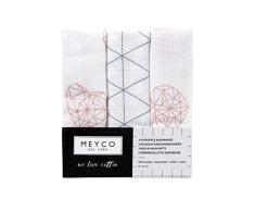 Meyco 458012 Mull/Musselin Waschlappen 3er Set, 21x17cm GEOMETRIC HEART/TRIANGEL Altrosa-Grau-Weiss