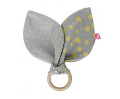 Beissring aus Holz mit Baumwolle (Öko-Tex Standard 100), naturbelassenes Teebaumholz - Kleckse gelb