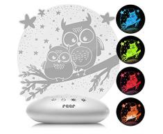 reer 52131 ColourLumy „Eule“ Nachtlicht für Kinder mit Acrylglas-Scheibe, Farbwechsel, drei Helligkeits-Stufen, Timer-Funktion, , grau
