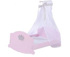 roba Puppenwiege aus Puppenmöbel Serie „Sophie“, Puppenbett zum Wiegen inkl. textiler Ausstattung, Bettwäsche und Himmel, Puppenzubehör rosa