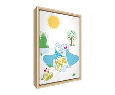 Feel Good Art eco-printed & gerahmt Kinderzimmer Leinwand mit Natur massiv Holzrahmen ≪ Ellie the Mummy Elefant mit Noo der Baby Elefant und Milly die Maus ≫, mehrfarbig, 34 x 24 x 3 cm (klein)
