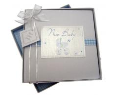 White Cotton Cards Bliss Baby-Fotoalbum, mittelgroß, Design mit blauem Kinderwagen, englische AufschriftNew Baby