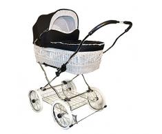 Eichhorn SEN-WW-K043-RF-EVA Weidenkorbkinderwagen mit Lederriemengestell Korb Weide weiß, EVA-Rad, Stoff schwarz