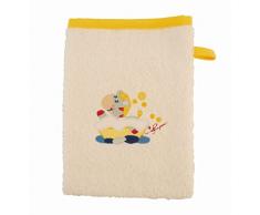 BIECO 44510002 - Baby Waschhandschuh, beige, mit gelben Rand und Zebra Motiv, ca. 22 x 17 cm, aus 100% Baumwolle