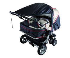 sunnybaby 11270 - Universal Sonnensegel für ZWILLINGS-Kinderwagen & Zwillingsportwagen | höchster UV Schutz UPF 50+ | verstellbar | Markisen-Rollofunktion - Farbe: SCHWARZ | Qualität: MADE in GERMANY