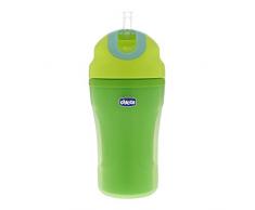 Chicco Isolierte Trinkflasche mit Silikon-Strohhalm, 18+ Monate, grün