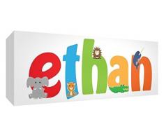 Feel Good Art Galerie verpackt Leinwandbild für Kinderzimmer, die Solide Front Panel rechteck Design Cute Illustrationen und personalisiert mit den Namen Boy (21 x 59 x 4 cm, mittel, Ethan)