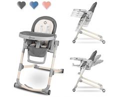 Lionelo Cora Hochstuhl Baby, Kinder Hochstuhl bis 15 kg, höhenverstellbar, regulierbare Rückenlehne, doppeltes Tablett, Einsatz für Kleinkinder (Grau)