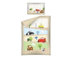 Kinderbettwäsche Cars braun 100x135 cm + 40x60 cm 100% Baumwole Bettgarnitur Baby Bettwäsche 2 tlg. Bettset