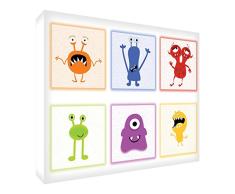 Feel Good Art eco-printed und gerahmt Kinderzimmer Leinwand mit Natur massiv Holzrahmen (44 x 34 x 3 cm, mittel, blau, Monster), mehrfarbig, 40 x 30 cm