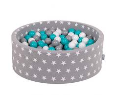 KiddyMoon Bällebad 90X30cm/300 Bälle ∅ 7Cm Bällepool Mit Bunten Bällen Für Babys Kinder Rund, Grausterne: Grau/Weiß/Türkis