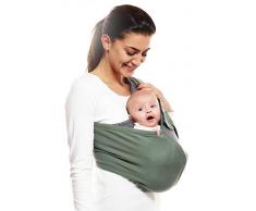 Wallaboo Baby Tragetuch Connection, 100% Baumwolle, Passt sich der Form Ihres Baby genau an, Atmungsaktiv, Weich, Ergonomische Babytragetuch, Für Neugeborene und Babys bis 15 kg, Farbe: Grün/ Grau