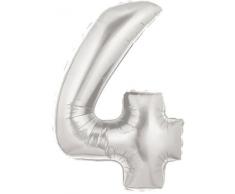 Suki Gifts S9603042 Geburtstag Zahl 4 Folienballon, 76 cm, Silber