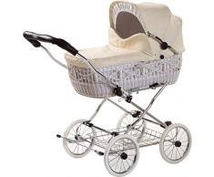 Eichhorn SEN-WW-L01-RFS-AIR Weidenkorbkinderwagen mit Lederriemengestell mit Schiebehöhenverstellung Echtledervariante Korb Weide weiß, Luftrad, Stoff beige/weiß