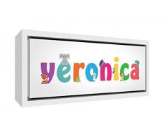 Little Helper Kunstdruck auf gerahmter Leinwand Holz weiß, Position personalisierbar mit Namen Mädchen Veronica 34 x 88 x 3 cm mehrfarbig