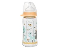 NIP Weithalsflasche mit Anti-Kolik Sauger: Baby Trinkflasche mit ACTIFLEX- System, Made in Germany, BPA-Frei, Glass, Einheitsgröße, Saugloch M-mittlerer Trinkfluss, 240 ml, Girl