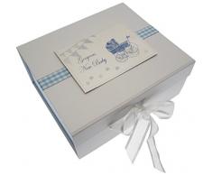 New Baby Erinnerungsstücke, Box, blau klein Kinderwagen & Wimpelkette