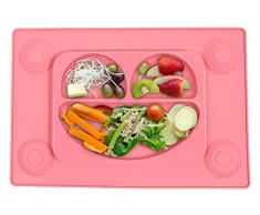 EasyMat Kids Tischset & Saugplatte mit Divisionen und Löffel. Kein Durcheinander, Kleinkind und Baby, Happy Face Essensset. Von Baby Led Weaning Alter 6 Monate + von EasyTot (Rosa)