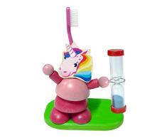 Hess Holzspielzeug 14588 - Zahnputzuhr aus Holz, Einhorn, ca. 10 cm