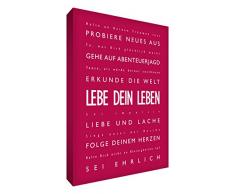 Little Helper LVLF1216-05G Feel Good Art Wandschmuck aus starker Leinwand im modernen typographischen Stil Lebe dein Leben, 40 x 30 cm, rosarot