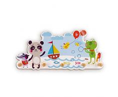 Dida - Wandgarderobe Für Kinder Aus Holz, Dekoriert Mit Lustigen Tieren Am Meer Für Das Kinderschlafzimmer