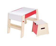roba Maltisch & Hocker Set, Kindertisch & -Stuhl Kombination Holz natur/rot, Schreibtisch für die Vorschule inkl. Stuhl mit Papierrolle