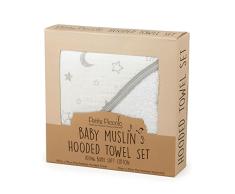 Petite Piccolo 8004ST Baby Muslin Hooded Handtuch Set, Stars & Moon, weiß