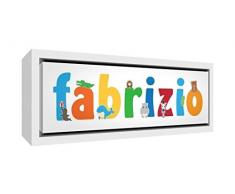 Little Helper Kunstdruck auf gerahmter Leinwand Holz weiß, Position personalisierbar mit Namen von Jungen Fabrizio 25 x 63 x 3 cm mehrfarbig