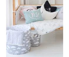 Minene Aufbewahrungskorb aus Baumwolle 2-teilig groß 45 * 40 klein 22 * 18 - preisgekrönter großer faltbarer tragbarer abwischbarer Baumwollkorb grau mit weißen Wolken 0,8 kg