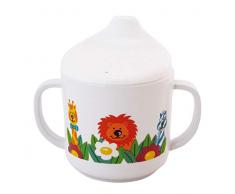 Bieco 04000141 Schnabeltasse Zoo, Trinkbecher aus Melamin, Tasse zum Trinken lernen für Kleinkinder, weiß