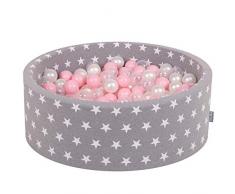 KiddyMoon 90X30cm/300 Bälle ∅ 7Cm Kinder Bällebad Mit Bällen Spielbällebad Mehrfarbig EU, Grausterne: Rosa/Perle/Transparent