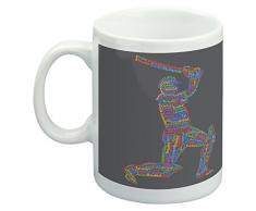 Feel Good Art Keramik Tasse in Modernes typographisches Cricketspieler Design (Mehrfarbig auf Schwarz Töne)