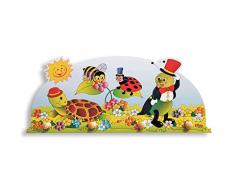 Dida - Wandgarderobe Für Kinder Aus Holz, Dekoriert Mit Tierchen Für Das Kinderschlafzimmer