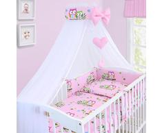 Baby Comfort Bettwäsche-Set für Babybett, Kopfkissenbezug, Bettumrandung, Betthimmel, 120 x 60 cm, 100% Baumwolle, Eulenrosa