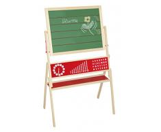 roba Tafel, Standtafel drehbar mit Schreibtafel liniert, Maltafel magnetisch, Uhr, ABC, Zahlen & Ablage, Kindertafel Holz, natur