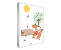 Little Helper FOX1216-12G Feel Good Art Wandschmuck aus starker Leinwand im modernen illustrativen Stil - Herr Fuchs im Wald, 40 x 30 cm