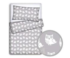 Baby Comfort Bettwäsche-Set für Babybett, Kopfkissenbezug und Bettbezug, 2-teilig, Eulenmotiv, 80 x 70 cm, Grau