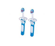 Mam Babys Brush Zahnbürste Neonato im 2er Set für Neonati Zahnbürste mit Sicherheitsring, Griff für Milchzähne, 6+ Monate, Hellblau - 60 g