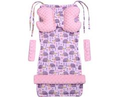 Universal Sitzauflage Kinderwagen & Buggys Sitzeinglage Kinderwagendecke5tgl. Gurtpolster + Spielbogen Kinderwagenset MINKY Baumwolle Medi Partners (Igeln mit hellrosa Minky)