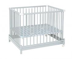 Geuther - Laufgitter Euro-Parc +, TÜV geprüft, höhenverstellbarer Laufstall, klappbar, gepolsterter Boden, Teppichrollen, 76 x 97 cm, grau, Punkte